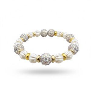 Chic Gold and White Beaded Bracelet